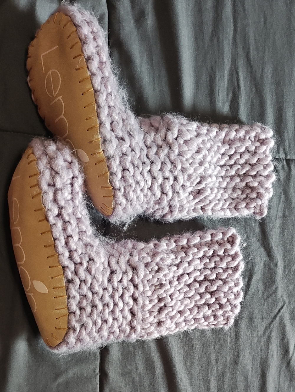 Lemon Chunky Knit Slipper Socks in Lavender
